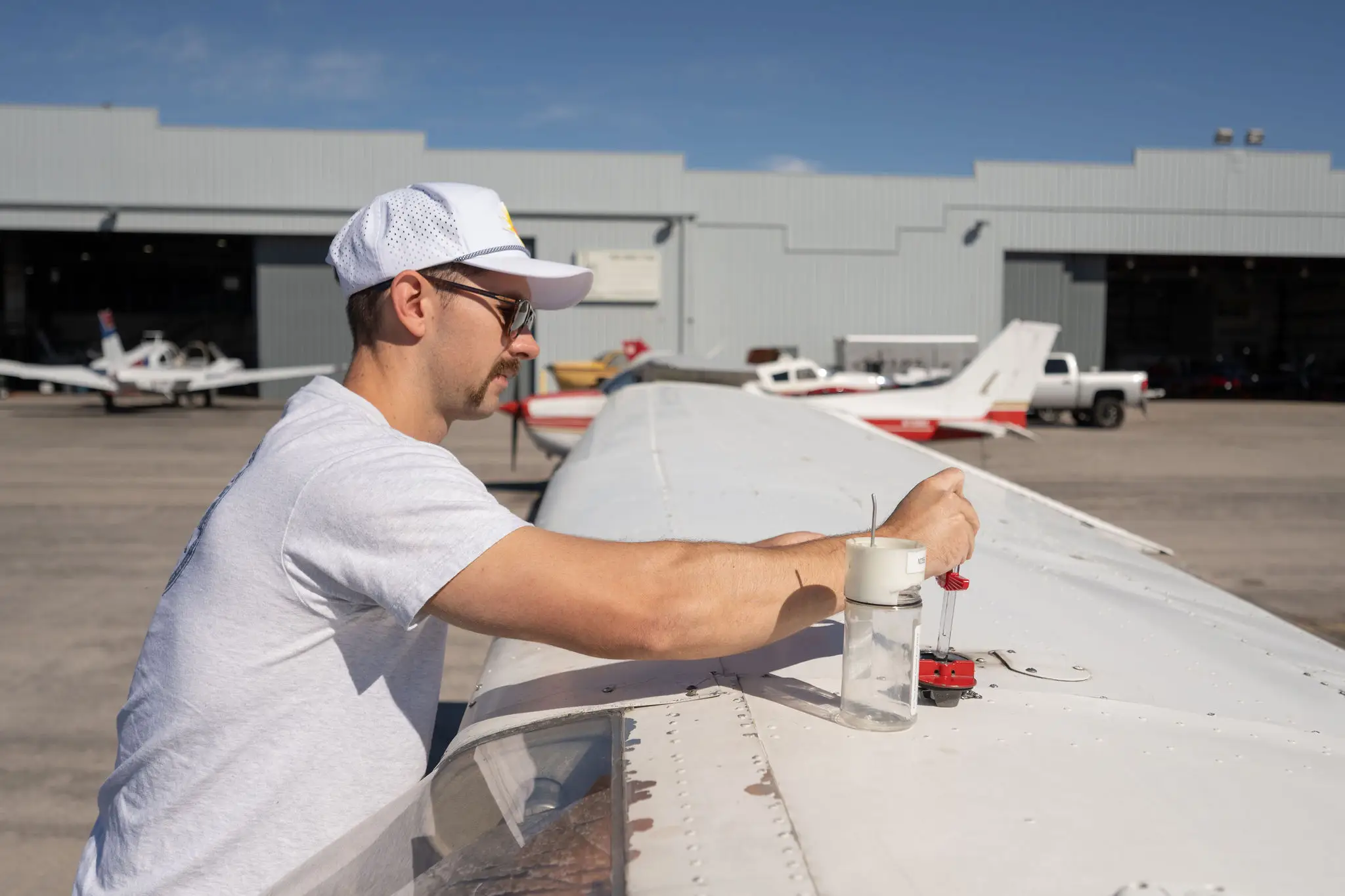 Man working on an aircraft