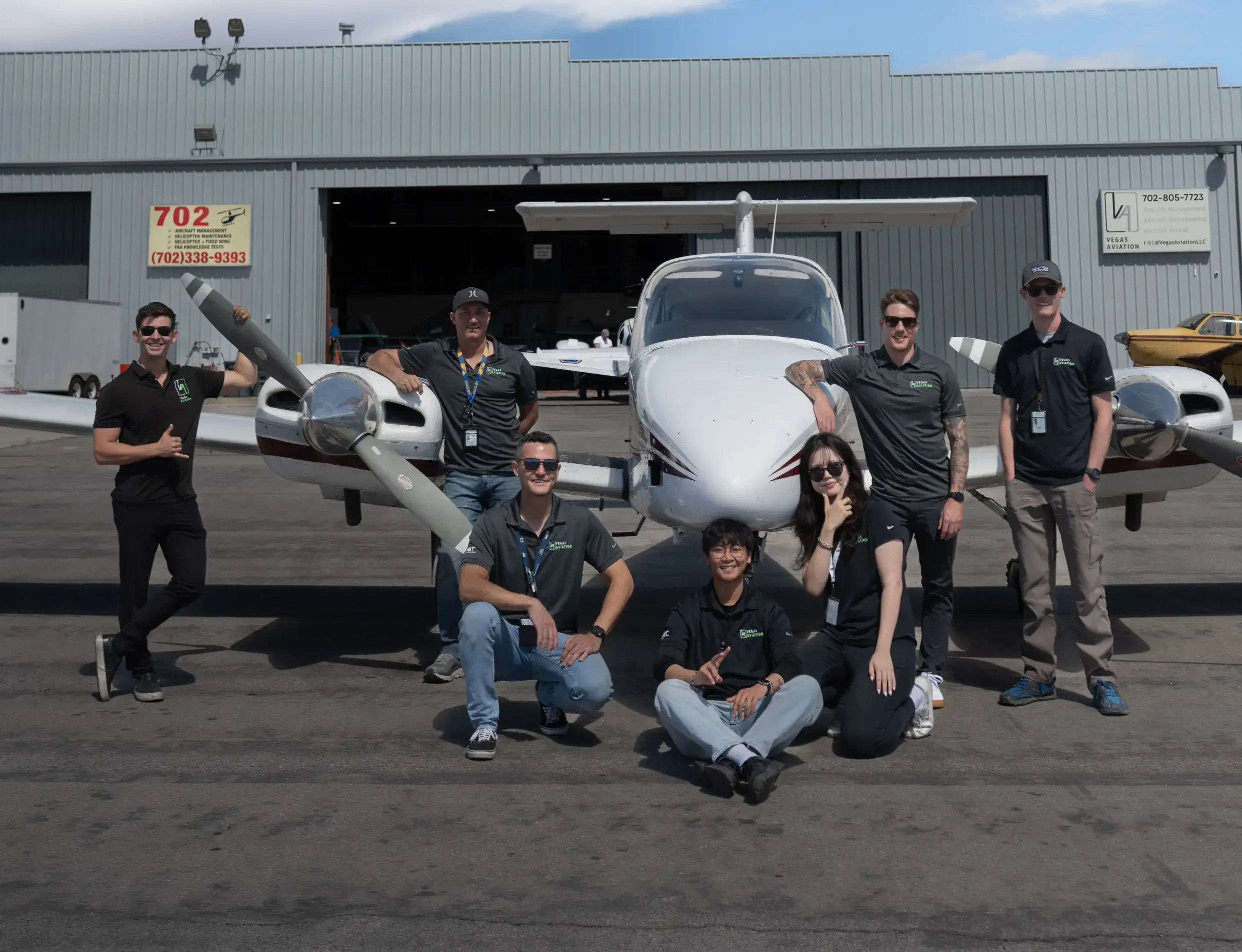 Vegas Aviation CFI team in front of an airplane