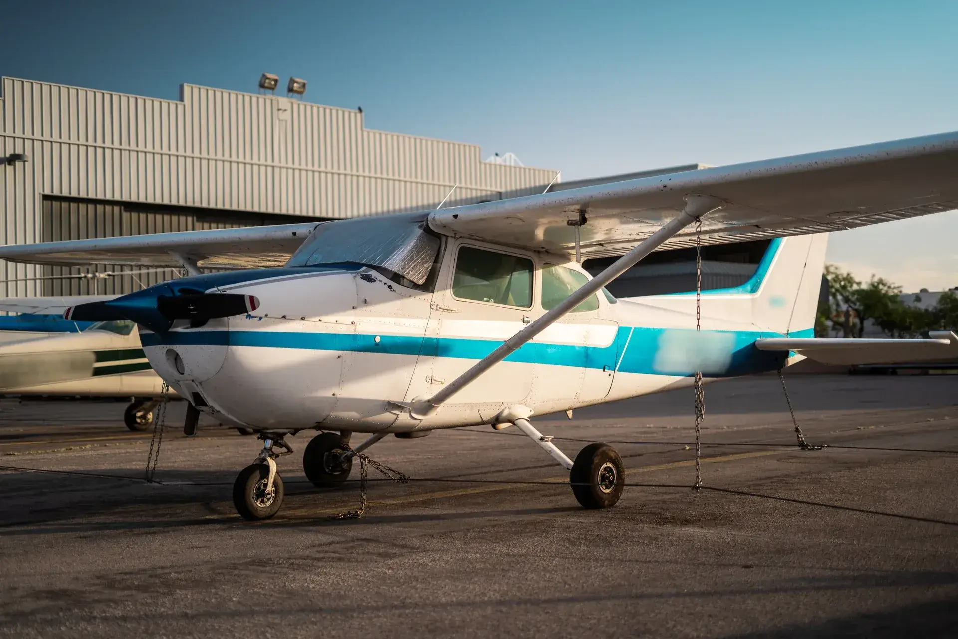 Front view of a Cessna 172N on the ramp