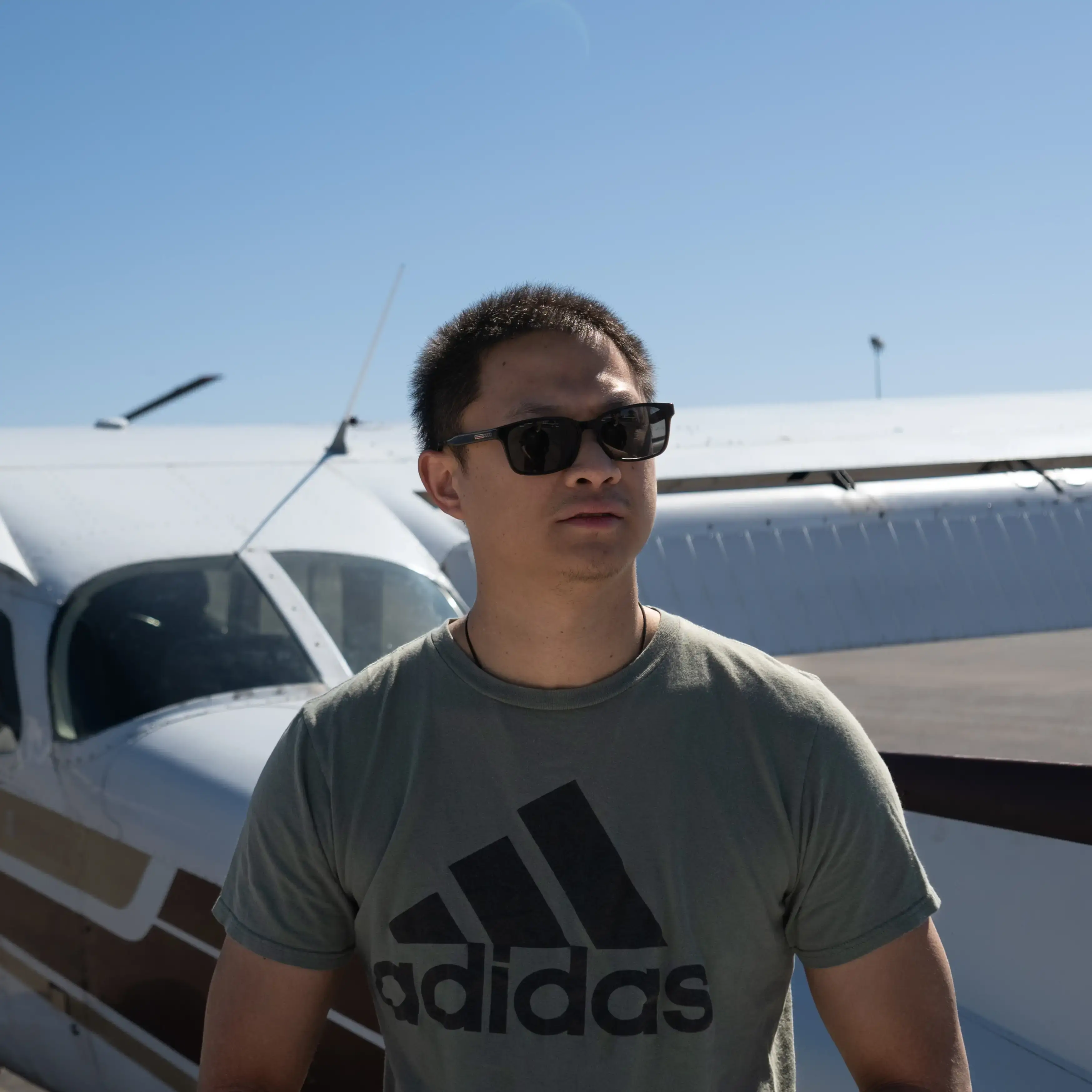 Student pilot to the side of an aircraft