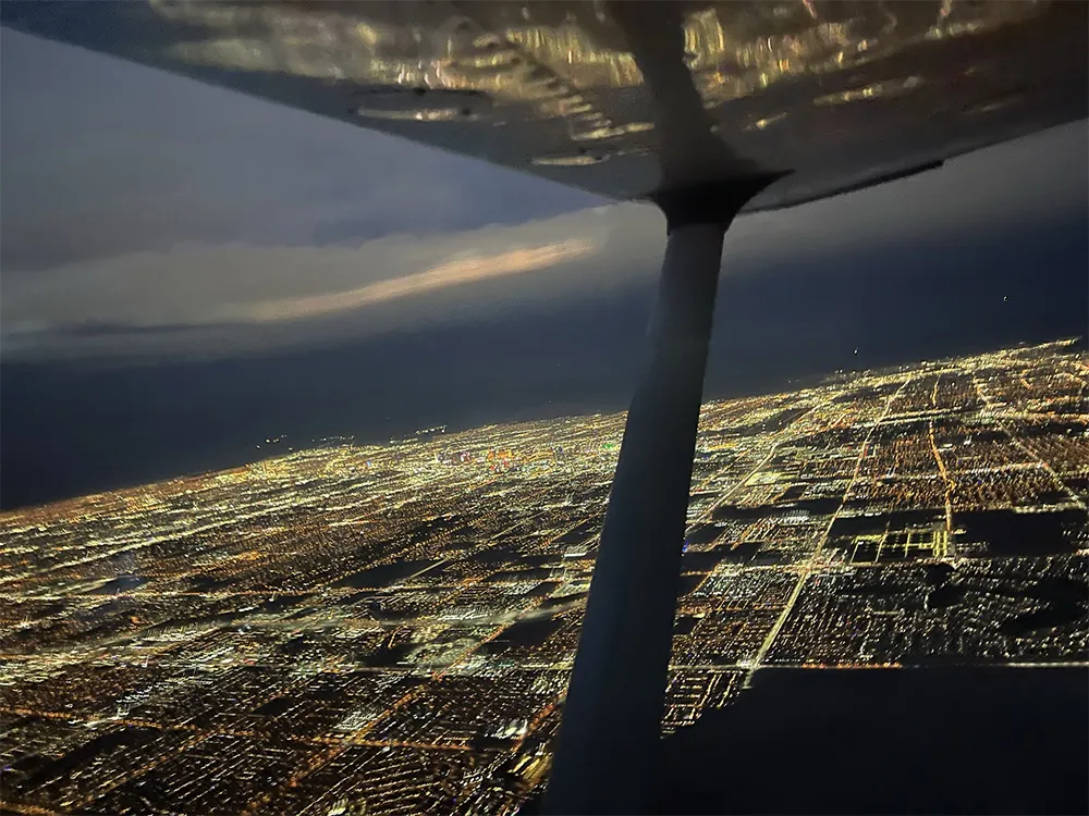 City seen from above during night flight