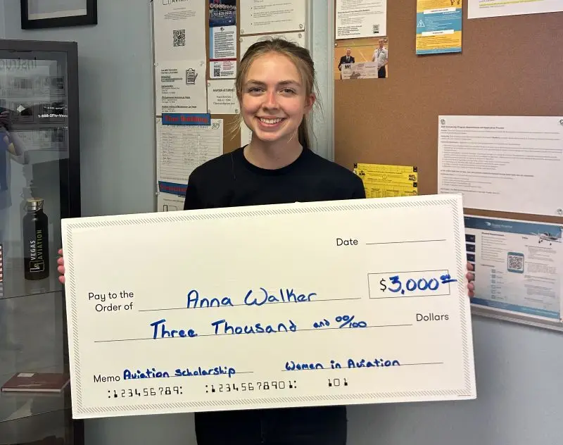 Las Vegas Rancho High School student pilot at Vegas Aviation, awarded a $3,000 Women in Aviation scholarship