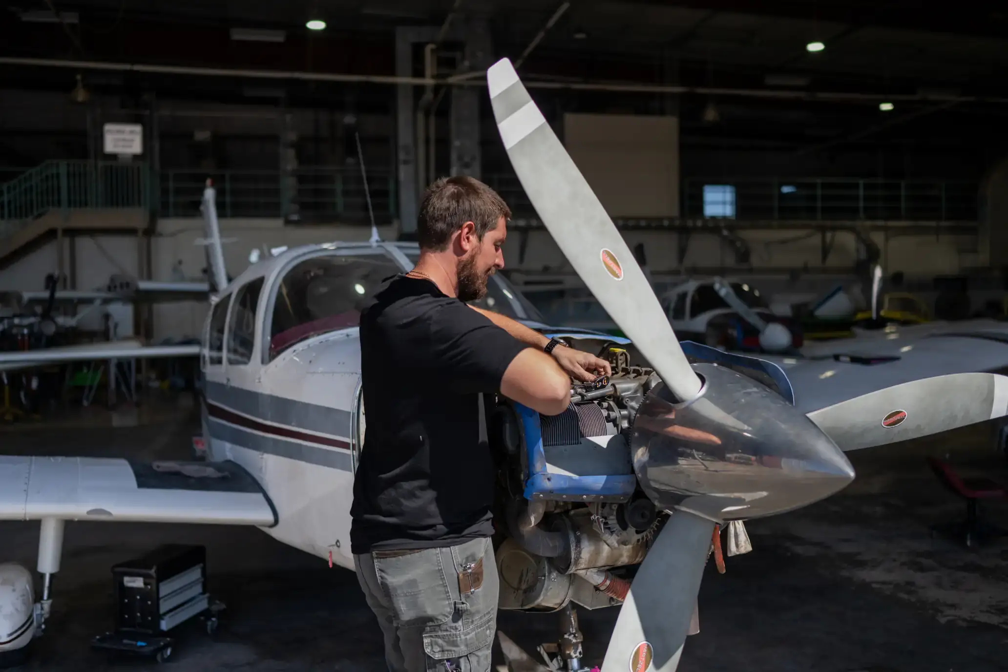 Vegas Aviation mechanic inspecting an aircraft in Southern Nevada